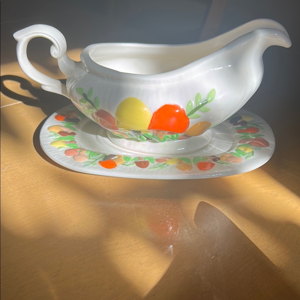 Mushroom Patterned Gravy Boat with Saucer